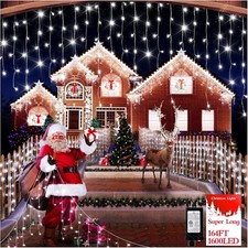 1600 LED 164FT Outdoor Christmas Lights Plug in 8 Modes with Timer Dimmable C...
