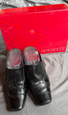 Aerosoles Women's Square Toe Black Leather Heel Mules Black Size 7 with box