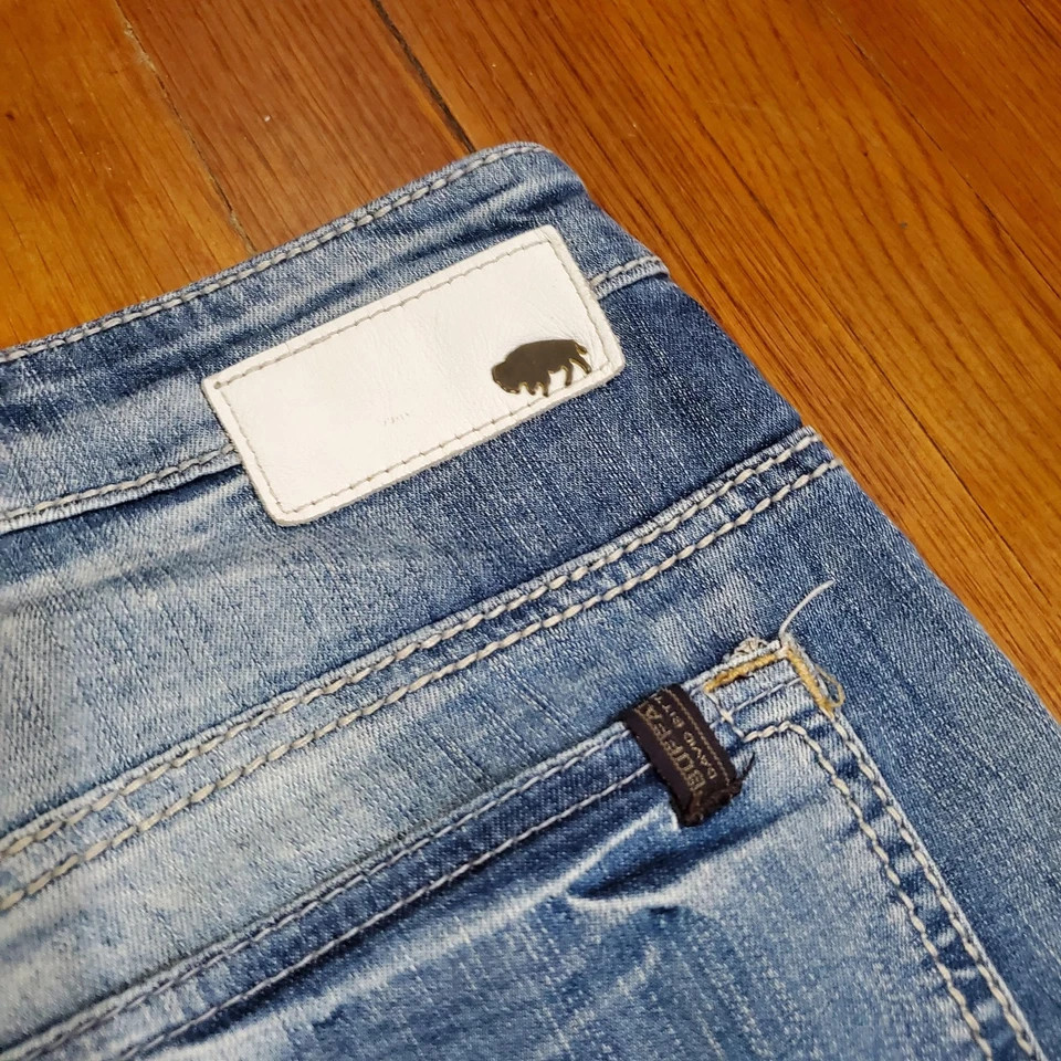 Pantalones de mezclilla rectos ajustados azul lavado claro Buffalo David Bitton Six para hombre 36x32 Foto 4 de 4