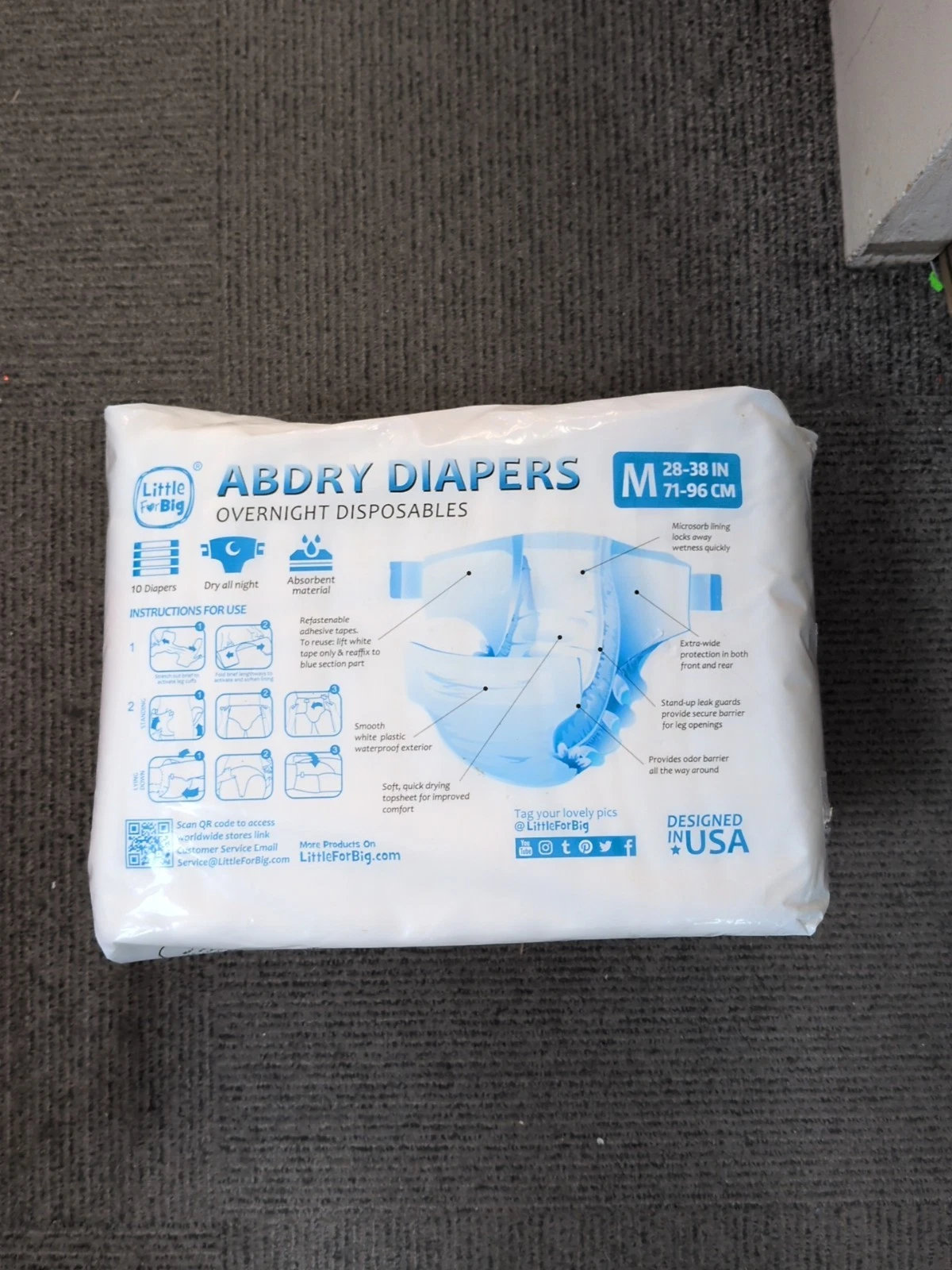 Adult Diaper 10 Pieces - ABDry New White Diapers Medium 28"-38"