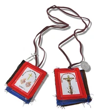 Red Cloth Passion with Silver Tone Medals, 24 1/2 Inch