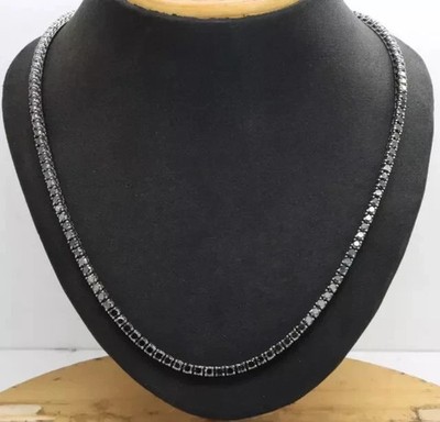 22Ct Round Black Simulated Diamond Tennis 3MM Necklace 14K Black Gold Plated