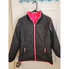 Champion Girls Puffer Sherpa Lined Hooded Jacket Black Pink Size 14/16 G1249