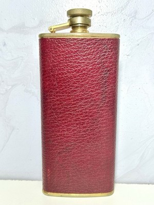 Vintage Colton s Leather Wrapped Flask 6oz Stainless Steel Red Brass Lid