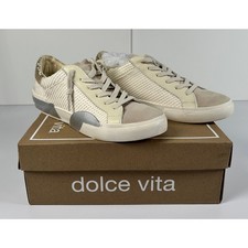DV Dolce Vita Women's Zina Sneakers Off-White/Gold Size 7.5 NIB 08S