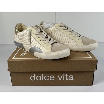  DV Dolce Vita Women's Zina Sneakers Off-White/Gold Size 7.5 NIB #08S