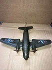 Vintage MARX Pressed Steel Military Army Airplane W/ Wooden Wheels
