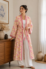 Floral Print Cotton Kimono Robe Women Multi Handblocked Tropical Kimono Bathrobe
