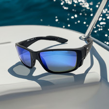 Costa Del Mar TUNA ALLEY PRO sunglasses BLACK frame Blue mirror glass 580G lens