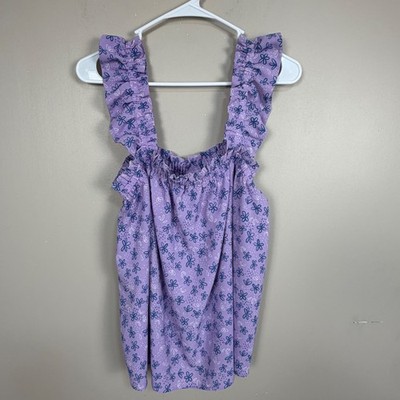 LuLaRoe Womens Medium Lavender Purple Floral Ruffle Strap Square Neck Tank Top