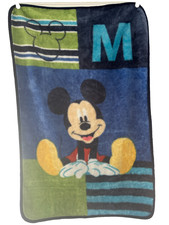 Disney Baby Mickey Mouse Blanket Sitting Squares Stripes M Luxe Fleece 30 x 45