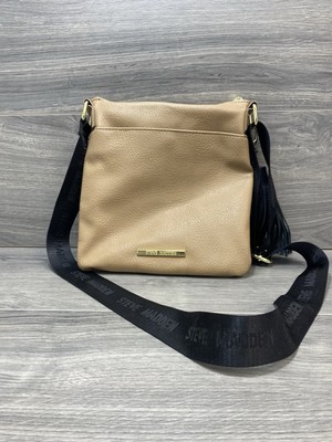 Steve Madden Crossbody Purse Bag 100% PU Leather Gold with Black Body Strap