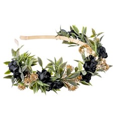 Black Flower Crown Headband, Fairy Dark Floral Headpiece Black