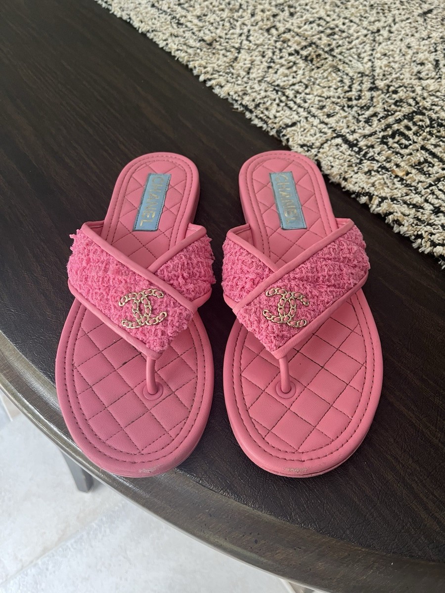 Chanel Tweed And Lambskin 2023 Pink Flip-Flops