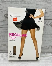 Hanes Stylessentials Regular Top Pantyhose 2 Pair Sheer Leg Size A Nude