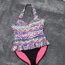 Wonder Nation Women  s Tankini Swimsuit L 10-12 Halter Top 2 Piece swimsuit