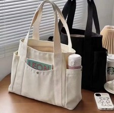 Image of Large Eco Canvas Tote Bag Women HandBags for School Collage Work Beach Reusable