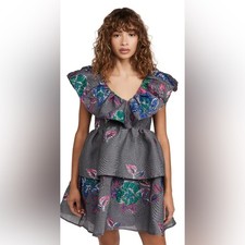 NWT Ganni Structured Jacquard Dress with Floral Accents