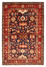 Vintage Dark Navy Traditional 4'10" x 7'4" Hand-Knotted Oriental Wool Area Rug