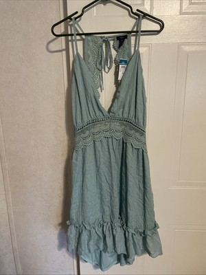 NWT Rue+ Plus Sizes Sun Dress Size 2X Blue Lined Open Back Ties Plunge Neck Rue