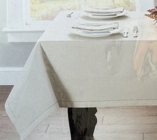 Hemstitched Border Fabric Tablecloth Ivory 60" x 84" Oblong/Oval Ivory-New