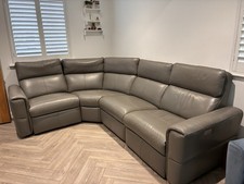Electric Leather Corner Sofa Recliner, Curved 3-4 Seater, Grey, USB Charger 
