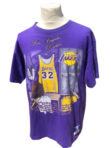 Rare T-shirt de basket NBA vintage Lakers 90 's Taille L Nutmeg
