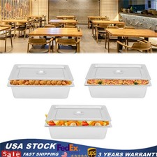 3 Pcs-6 Inch Deep Steam Table Pans With Lid Full Size Stainless Steel Hotel Pan