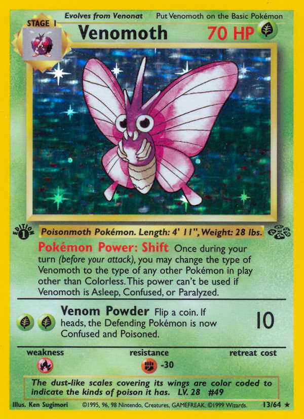 Venomoth (13/64) Jungle 1st Edition​ - Near Mint 1st Edition Holofoil Pokemon TC