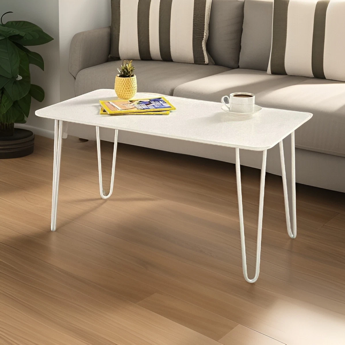 White Coffee Table With Hairpin Leg Living Room Furniture Rectangle Table