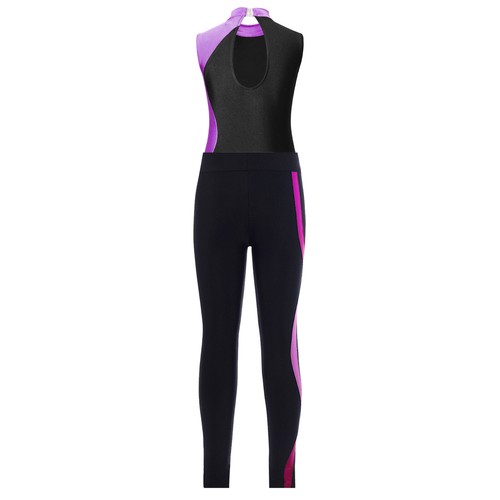 Kids Girls Dancewear Sport Outfit Shiny Set Leotard Mock Neck Performance Yoga - Picture 37 of 48