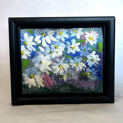 Original Acrylic Painting Flowers & Unique Subtle Spiderweb Texture 5x4 Inches