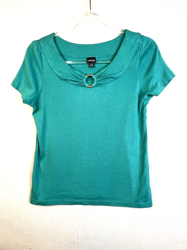 Rafaella Top Women Small Blue Ring Neckline Casual Beach Work Stretch Knit