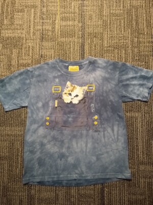 Vintage The Mountain Kitten T-Shirt Tie Dye Blue Cat Print 2001 Size XL Youth 