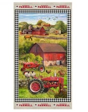 Sweet Farmhouse Tractor Cotton Fabric Panel - 24in