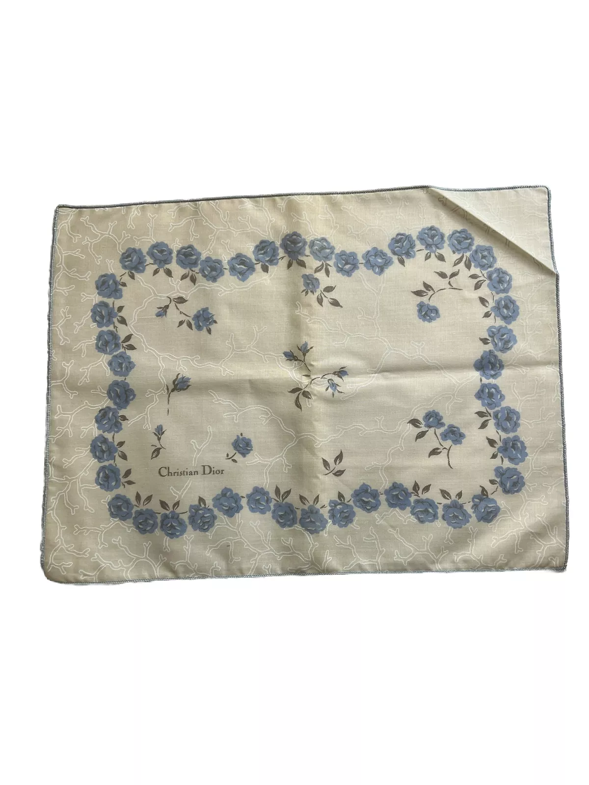 Mouchoir Christian Dior bleu floral femme vintage taille 15