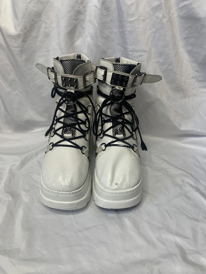 White Ankle Length Gothic platforms With Black Laces And Black Accessories - Image 2 of 4