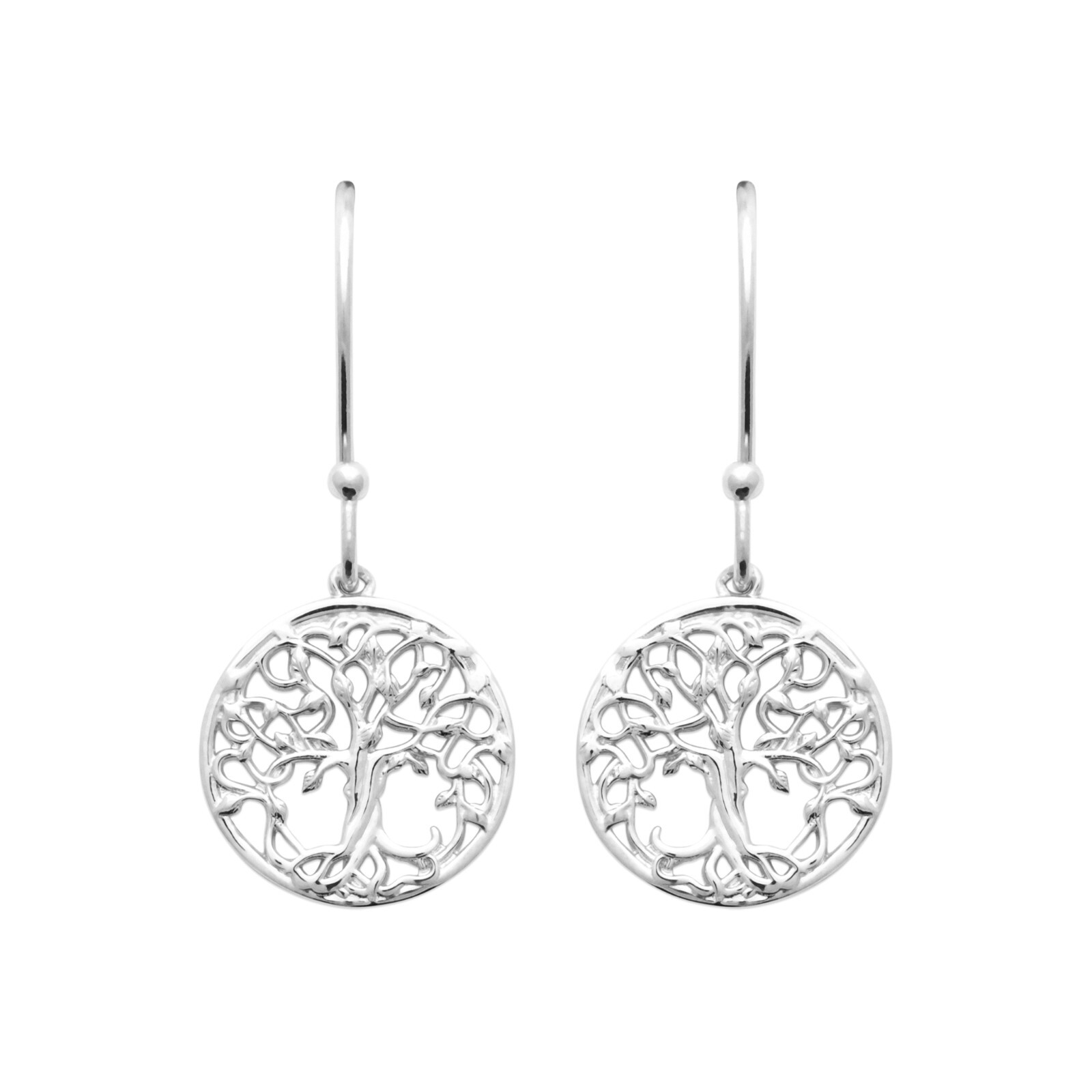 Boucles d'oreilles arbre de vie argent 925 rhodié pendantes ajourées pour femme élégante