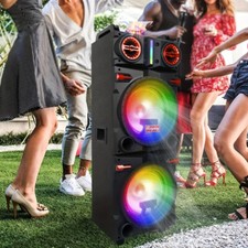9000W Party Bluetooth Speaker Dual 10" Woofer Deep Bass LED DJ Lights Remote Mic