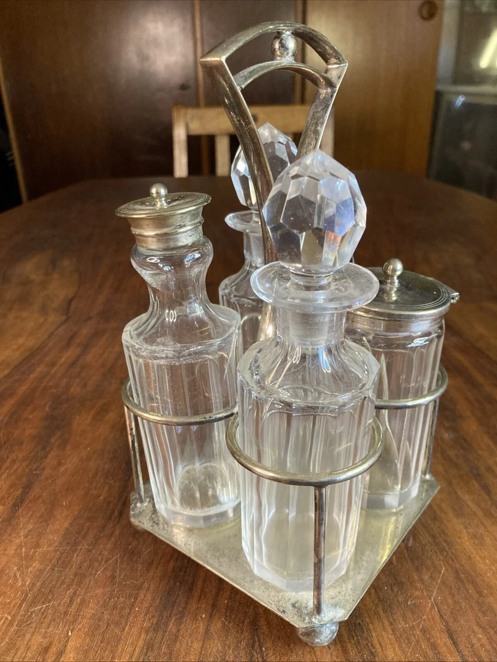 Vintage ~ SILVER Plate & GLASS ~ CRUET Set ~ EPGS Art Deco - image 2 of 4