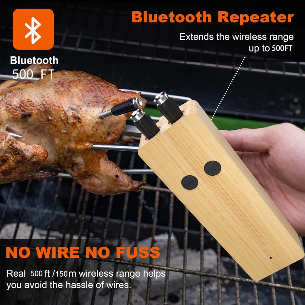 Wireless Meat Thermometer with 2 Thinner Probes for Grilling and Smoking, Smart