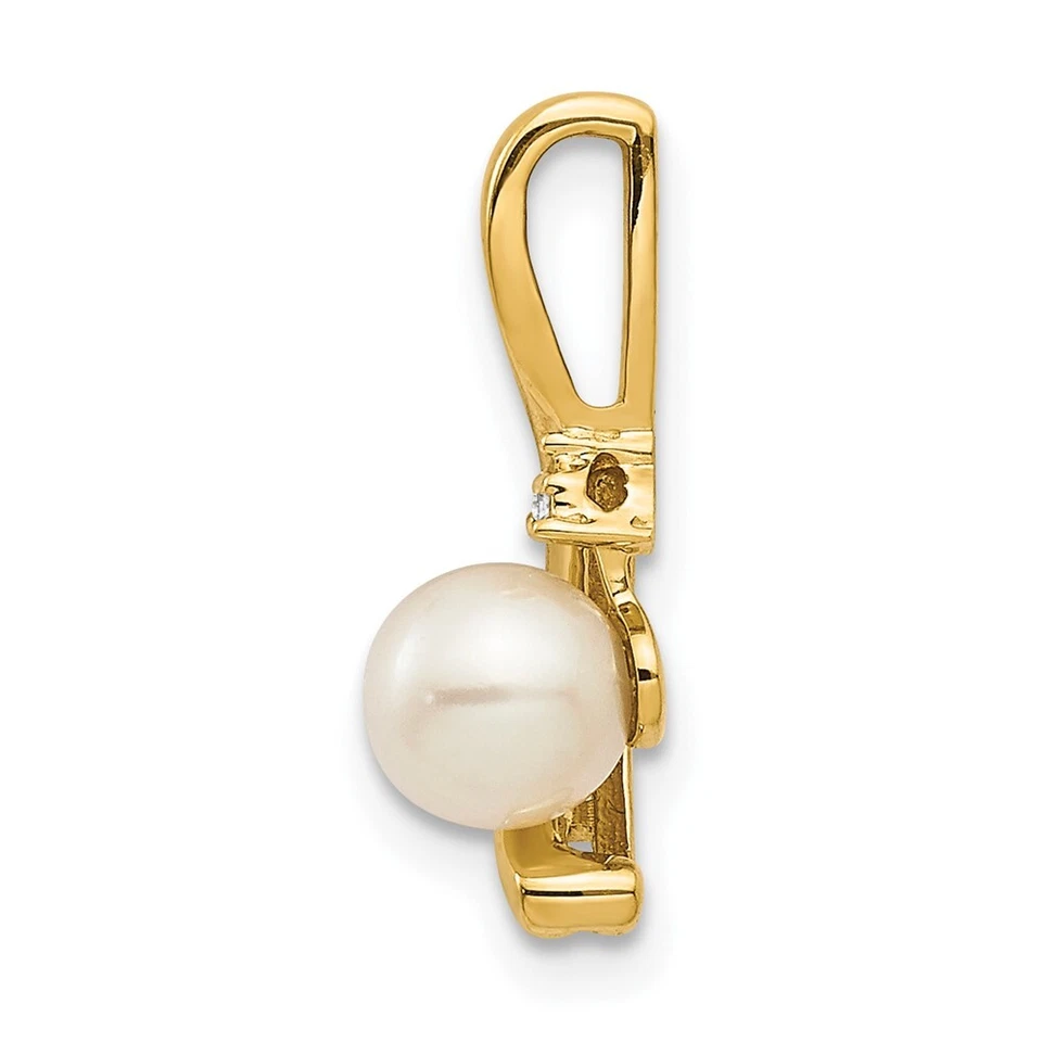 14k Yellow Gold FW Cultured Pearl and Diamond Pendant Gift for Mother - Image 2 of 3