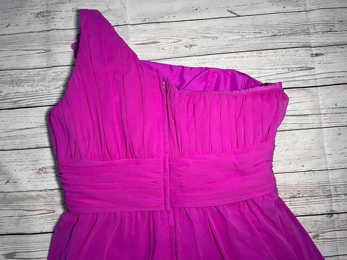 Abito drappeggiato formale ballo di sposa a una spalla rosa fushia taglia 6 - Foto 5 di 14