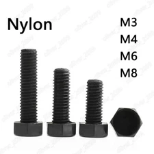 M3 M4 M6 M8 Black Plastic Nylon Hexagon Bolts Hex Head Cap Screws DIN933