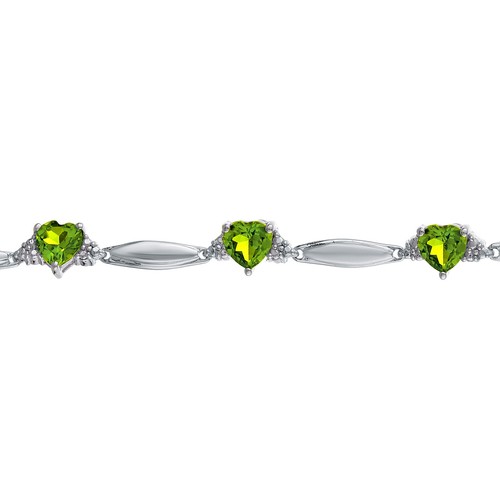 1.00 CT Heart 5MM Peridot and Diamond Sterling Silver Bracelet - Picture 2 of 5