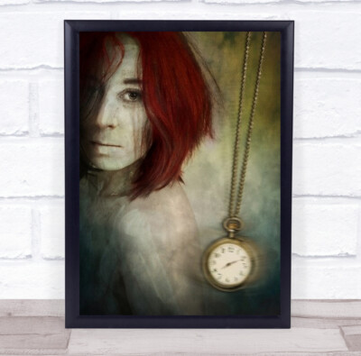 Tick Tock, Tock Creative Edit rote Haare Zeit Uhr Uhr Auge Wandkunstdruck