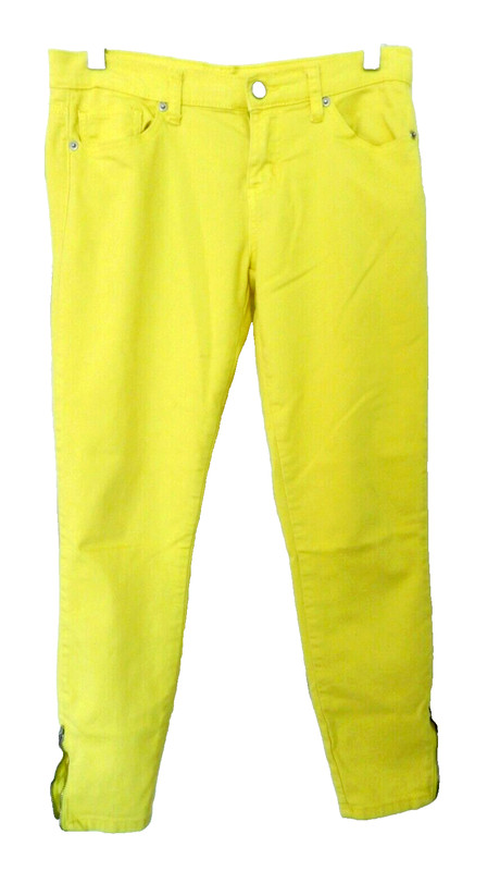 Forever 21 Super Soft Jean Style Stretch Ankle Pants, Hem Zippers-4, neon yellow