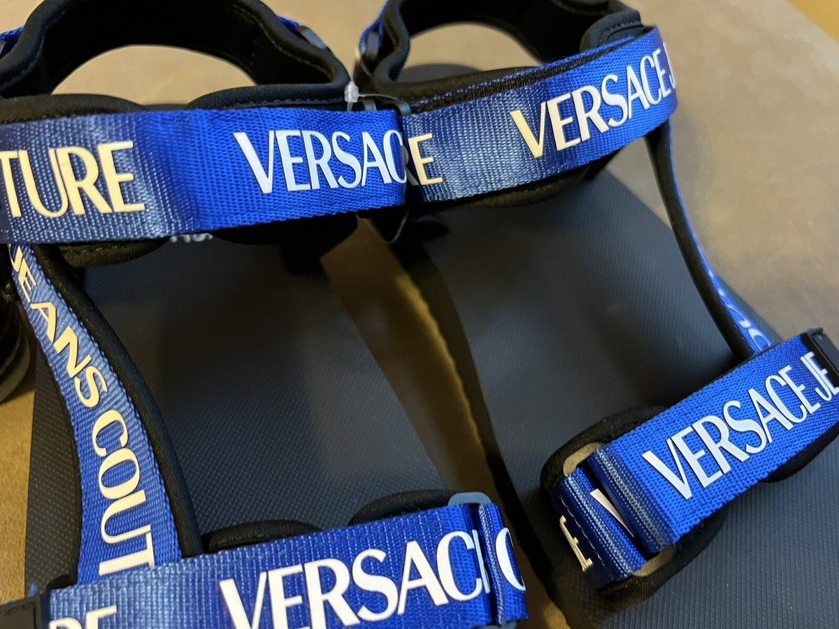 VERSACE JEANS COUTURE ロゴ入りトングサンダル ロゴ スライダーサンダル ブラック,プリント | VERSACE JP
