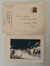 Kobayashi Kiochika  -  small print Japanese Woodblocks 1930s Ryougoku in Snow