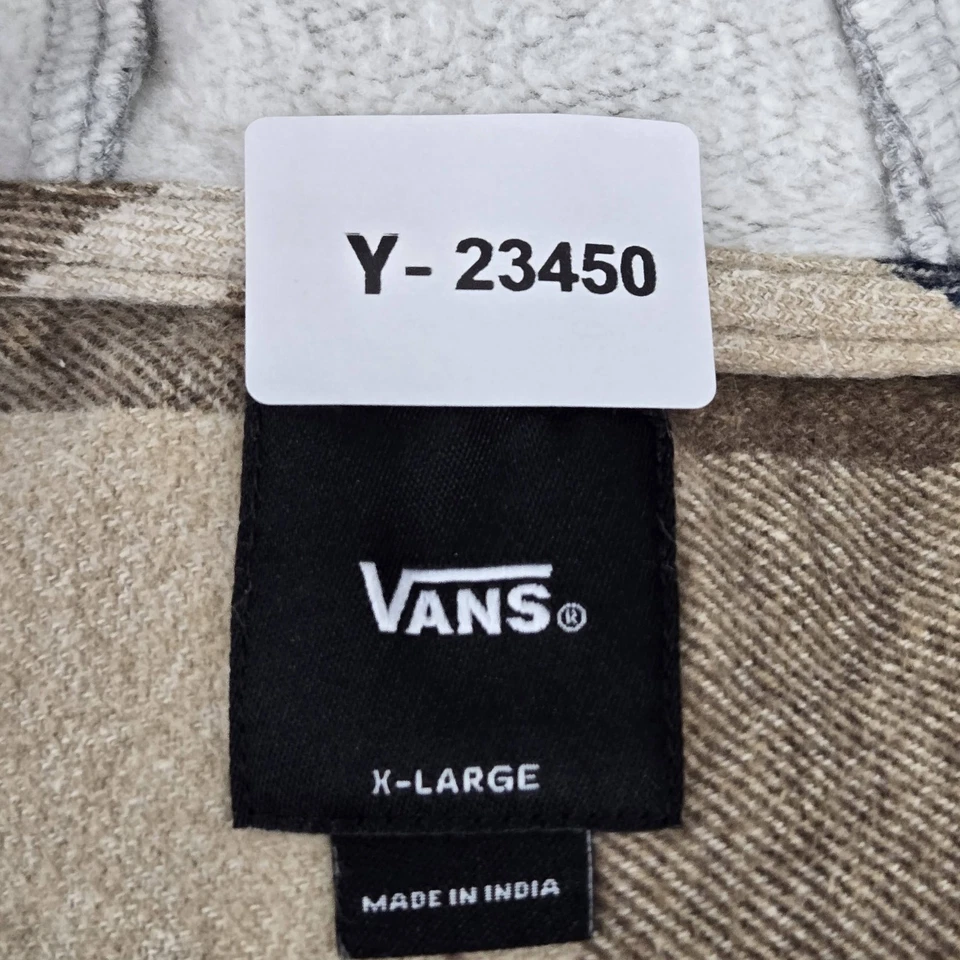 Camisa con botones Vans para niños XL marrón franela a cuadros logotipo grunge manga larga con capucha Foto 2 de 4